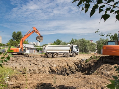 An excavator in a building site